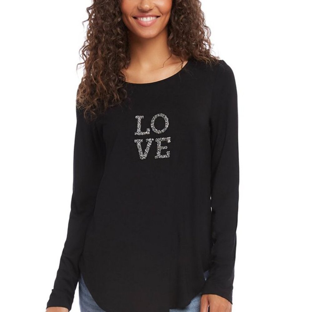 Karen Kane embellished black long sleeve Love Top Size XS
